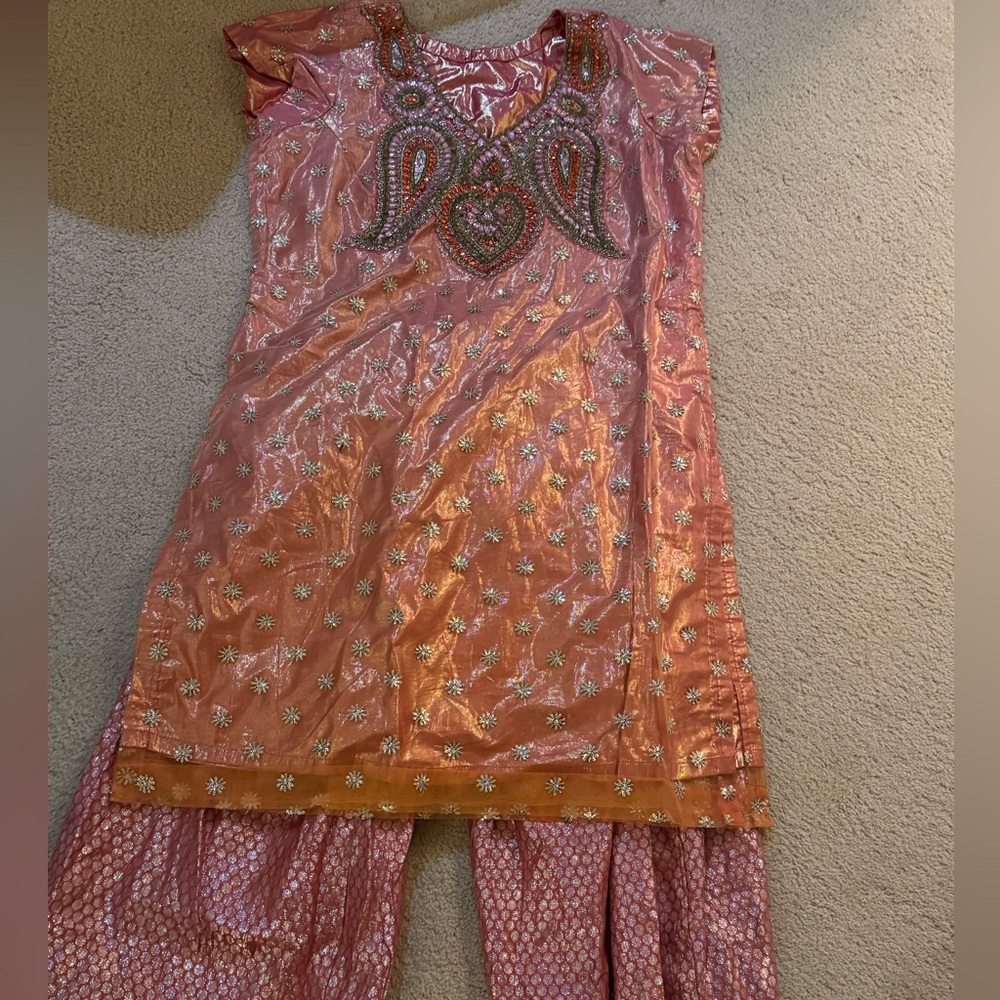Festive wear Pink and Orange hand Embellished Traditional Outfit